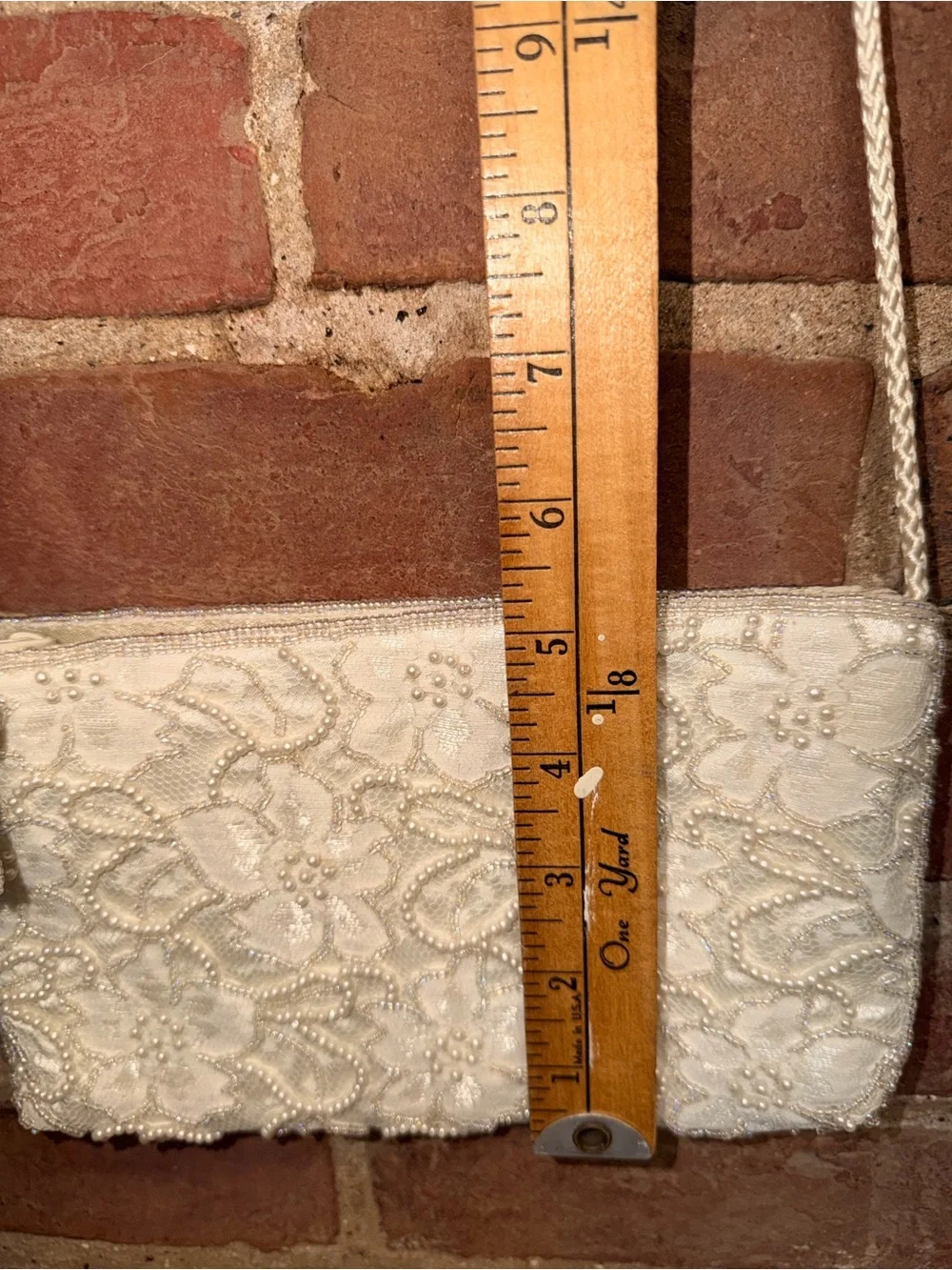 Ivory Floral Appliqué Crossbody Bag with Rope Strap Beaded